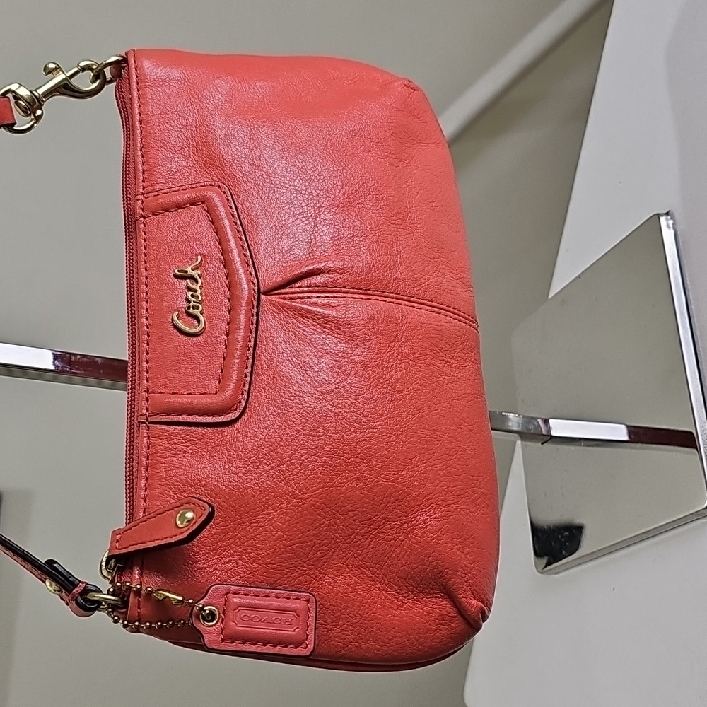 Coach Orange Smooth Leather Pleated Mini Bag/Convertible Wristlet EUC - Picture 3 of 16